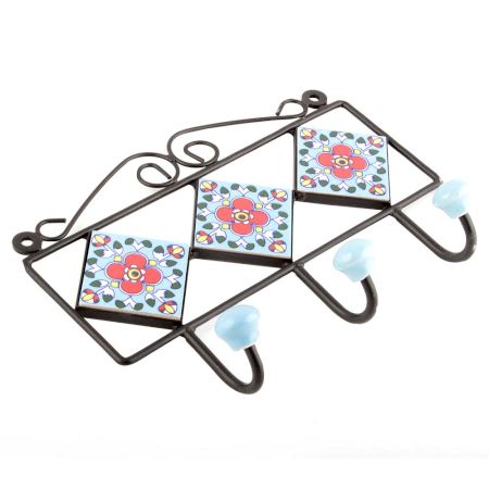 Turquoise Red Floral Tiles Hooks